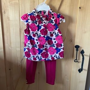 Girl’s 4T Janie & Jack flower shirt w/bow collar + button cuff ponte pants